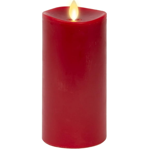 Pre-Owned Luminara Moving Flame Pillar Flameless LED Candle, Melted Edge, Real Wax, Unscented - Burgundy (6.5-inch)