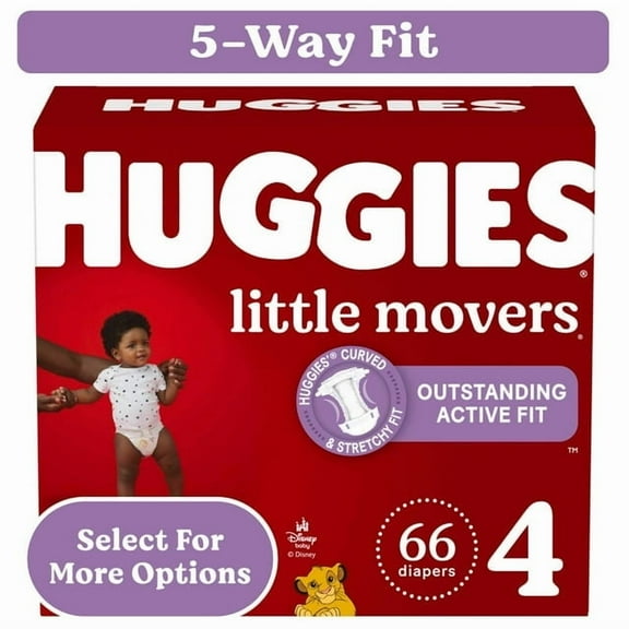 Huggies Little Movers Baby Diapers, Size 4 (22-37 lbs), 66 Ct