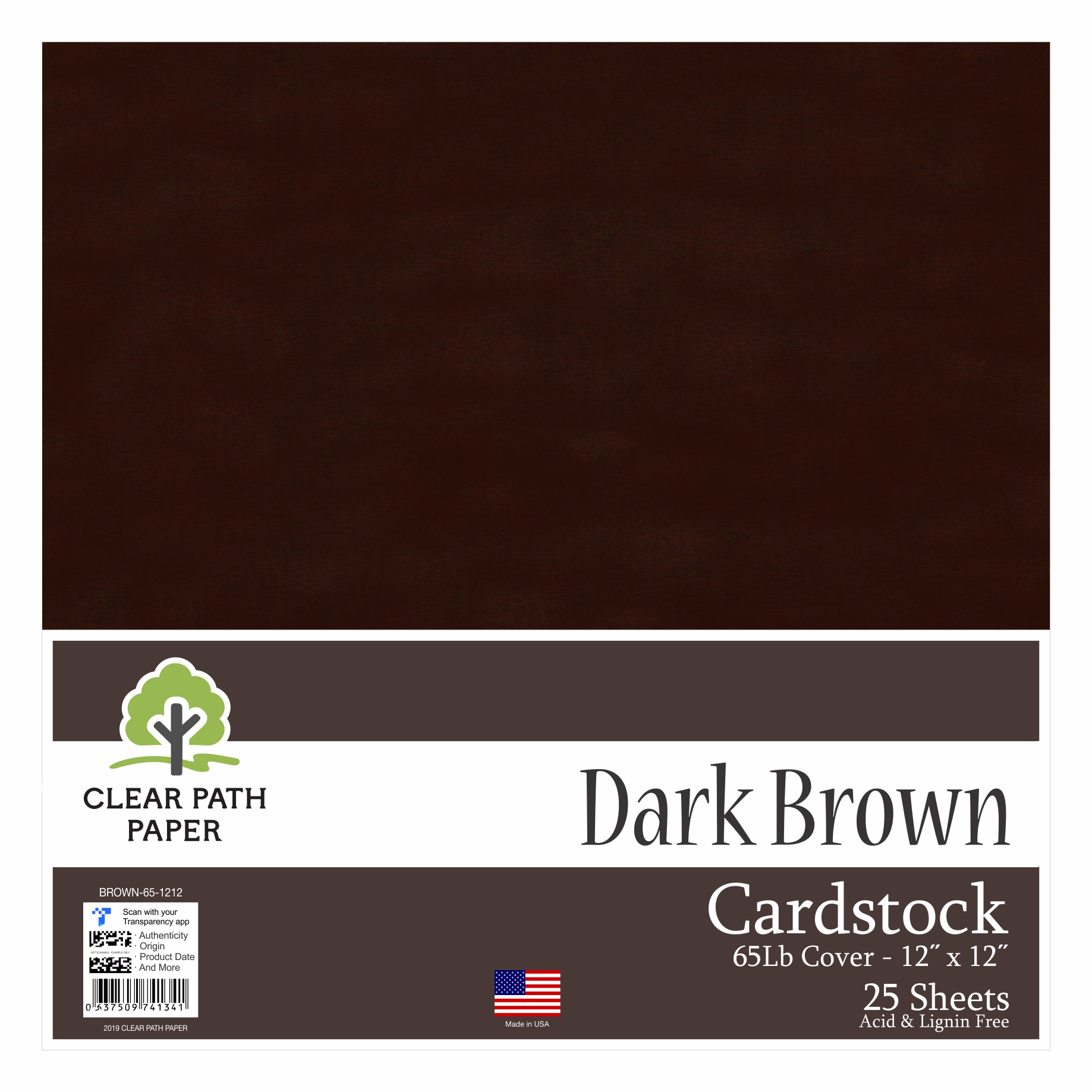 Dark Brown Cardstock 12 x 12 inch 65Lb Cover 25 Sheets Clear