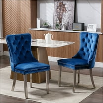 JERFIT Modern Velvet Dining Chairs Set of 2, Upholstered Side Chairs with Chrome Legs and Nailhead Trim, Blue Accent Chairs for Kitchen, Dining Room