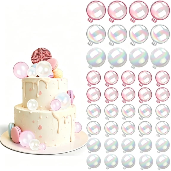 60 PCS Plastic Ball Cake Toppers Tutuviw Bubble Balls Mini Balloon Topper Pearl Cupcake Insert Topper DIY Decoration for Wedding Anniversary Graduation Birthday Party Baby Shower