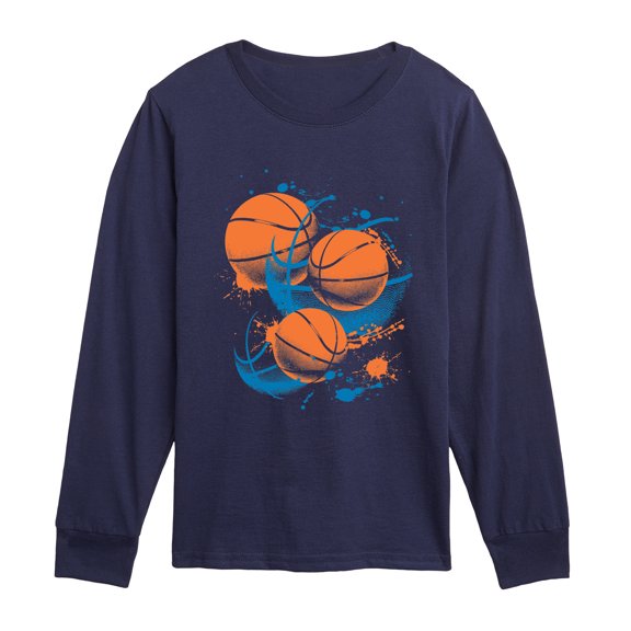 Instant Message - Paint Splatter Basketballs Long Sleeve Graphic T-Shirt
