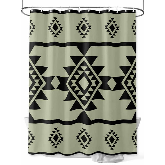 Shower Curtain Sage Green Aztec Bathroom Curtains with Hooks, Waterproof Fabric Western Tribal Pattern Bath Shower Curtains Set for Bathroom Bathtubs Decor 36x72 Inch