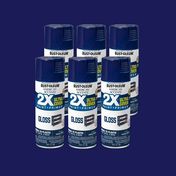 6 Pack, Navy Blue Rust-Oleum American Accents 2X Ultra Cover Gloss Spray Paint-327898, 12 oz