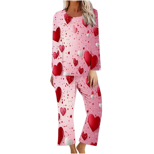 Puntoco Conjuntos de pijama cómodos para mujer Conjunto de pijama con pantalón y parte superior informal con estampado navideño para mujer