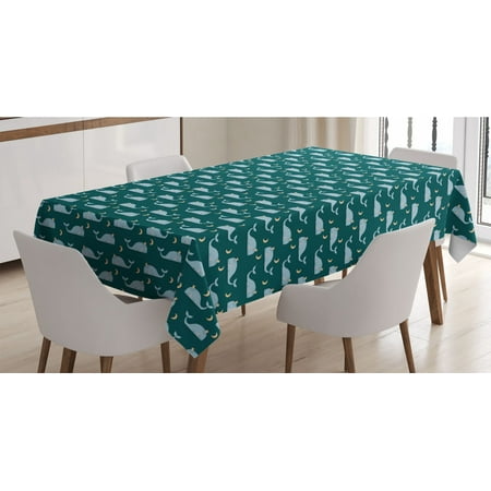 

Whale Tablecloth Sleeping Kings of the Oceans in the Sky Among the Moon and Stars Nature Rectangle Satin Table Cover Accent for Dining Room and Kitchen 60 X 90 Pale Blue Beige Teal by Ambesonne