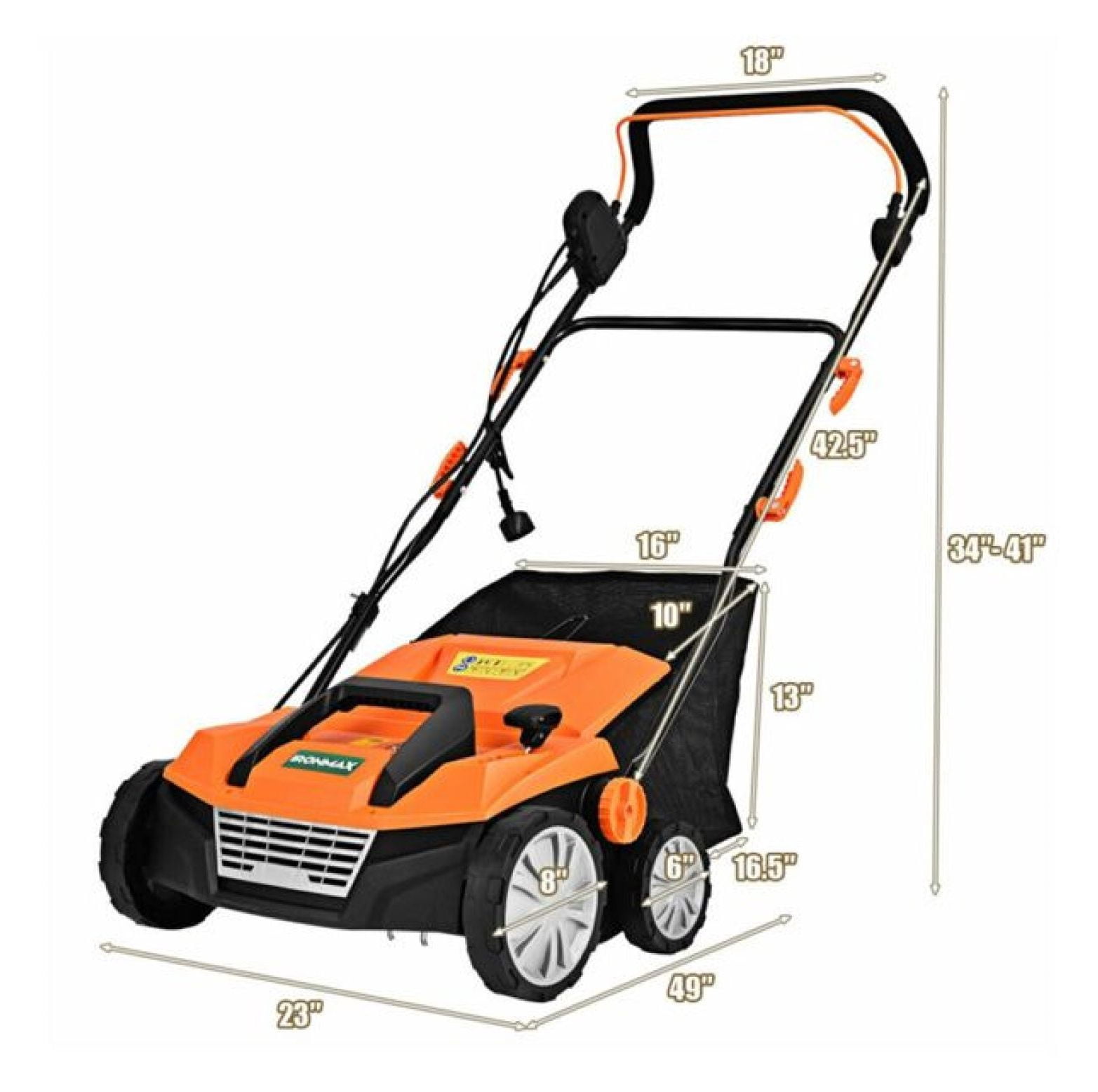 15" Electric Lawn Dethatcher w/ 50L Collection Bag Orange