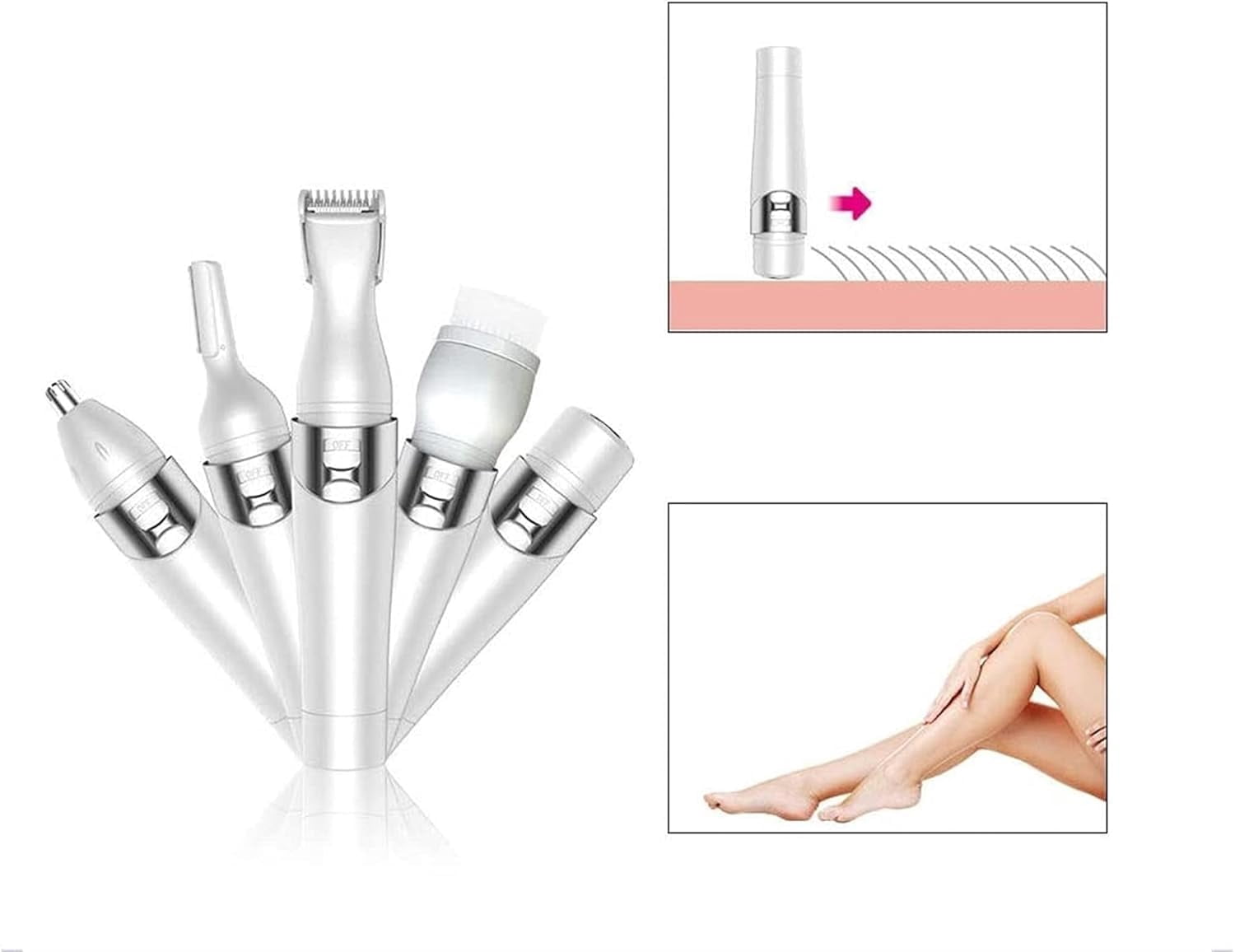 5 in 1 Women Electric Epilator Rechargeable Waterproof Razor Painless Epilator Body Hair Remover Nose Hair Beard Bikini Trimmer Face Facial
