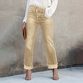 thumbnail image 6 of LWavelet Women High Waisted Cropped Straight Jeans Khaki Washed Distressed Frayed Hem Denim Pants Casual Streetwear Trousers Earthy Yellow 2XL, 6 of 6