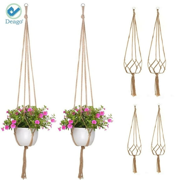 Deago 2PCS Macrame Plant Hanger Vintage Rope Wall Hanging Planter Basket Pot Holder for Indoor Outdoor Flower Garden Decor