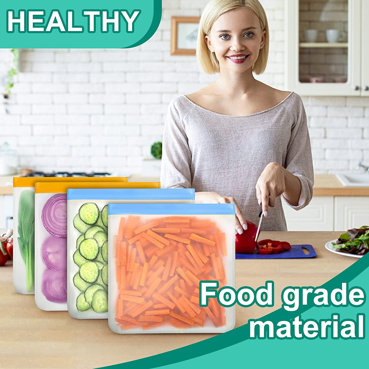 8 Pack Reusable Silicone Ziplock Food Storage Bags Leakproof Freezer –  natissy™