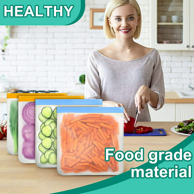 Reusable Food Storage Bags (4Pack Reusable Gallon Bags+4Pack Reusable Quart  Bags), Reusable Freezer Bag Seal&Leak Proof, BPA Free Reusable Storage Bag