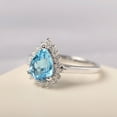 thumbnail image 2 of Real Swiss blue topaz proposal ring pear cut sterling silver vintage halo engagement ring November birthstone, 2 of 2