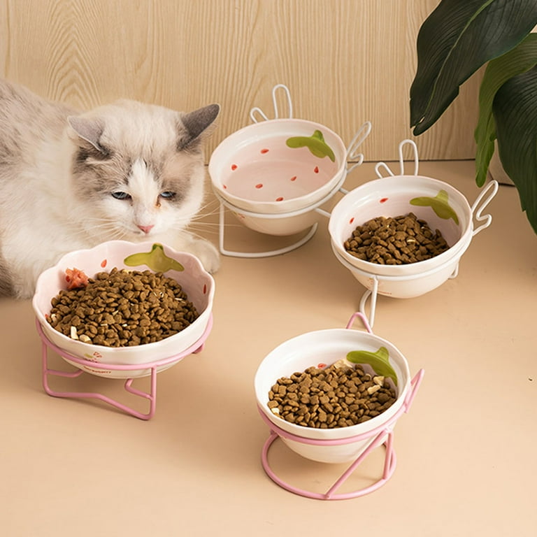 4-Pack Raised Ceramic Cat Bowls With Metal Stand - Whisker Friendly, Dishwasher Safe