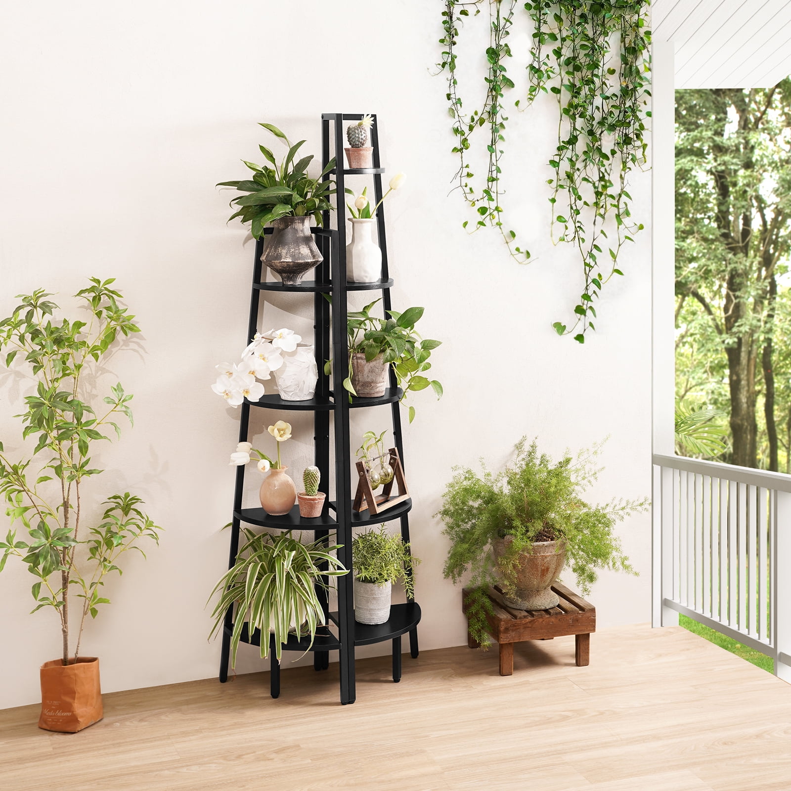 Yoobure 5-Tier Corner Bookshelf with Metal Frame