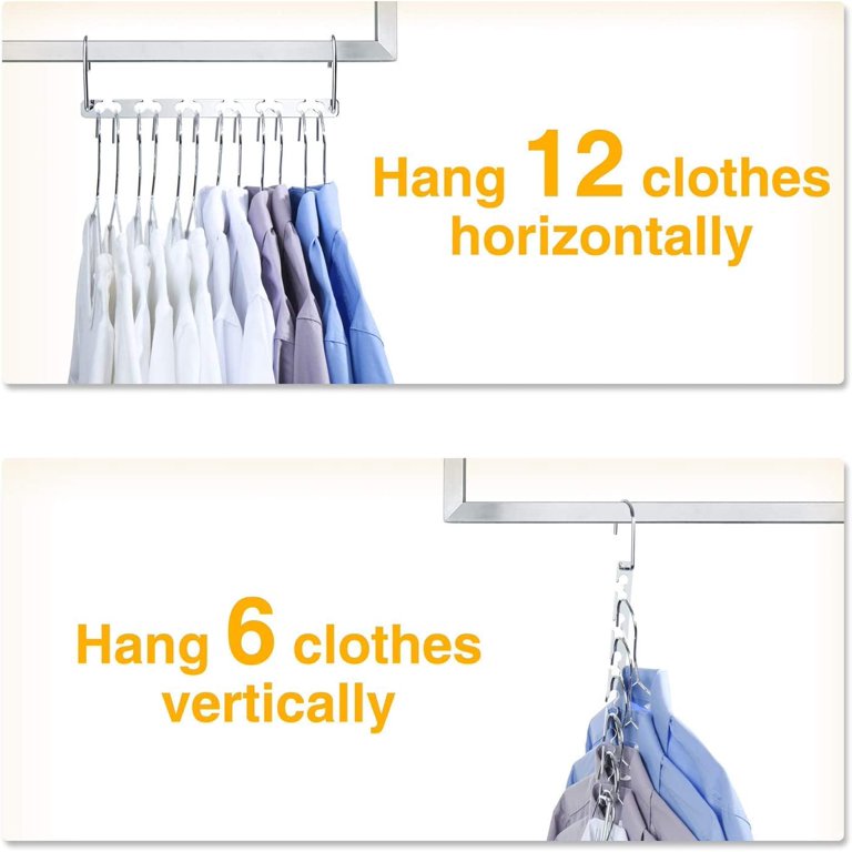 KLEVERISE 4 Pack Metal Space Saving Hangers, Stainless Steel Space Saver  Hangers for Clothes, Magic Wonder Cascading Space Saving Closet Clothing