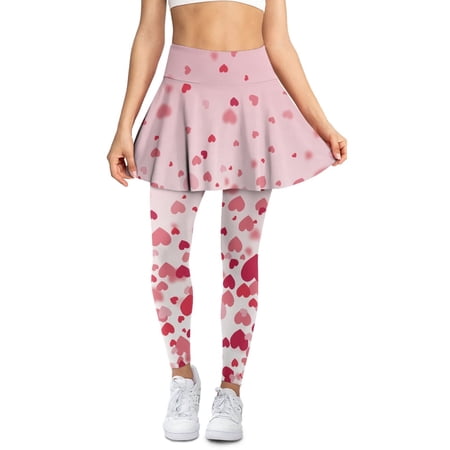 SCRAWLGOD Love Red Pink Stretchy Golf Skirt with Leggings for Women Comfortable Casual Pickleball Skorts Leggings Moisture-Wicking Comfy Tennis Yoga Pants L