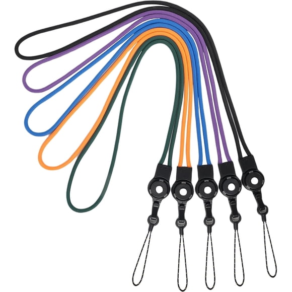 Lot de 5 Cordons Cordon de Cou Détachable pour Stylo Téléphone Badges d'Identité Porte-Clés Bureau Badges de Nom Carte d'Identité Cellulaire USB Sticks Lanière Noire Sangle Sifflets iPod