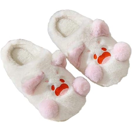 

PIKADINGNIS Cute Bunny Cartoon Animal House Slippers for Women Cozy Fluffy Faux Fur Plush House Shoes Indoor Home Heel Cover Non-slip