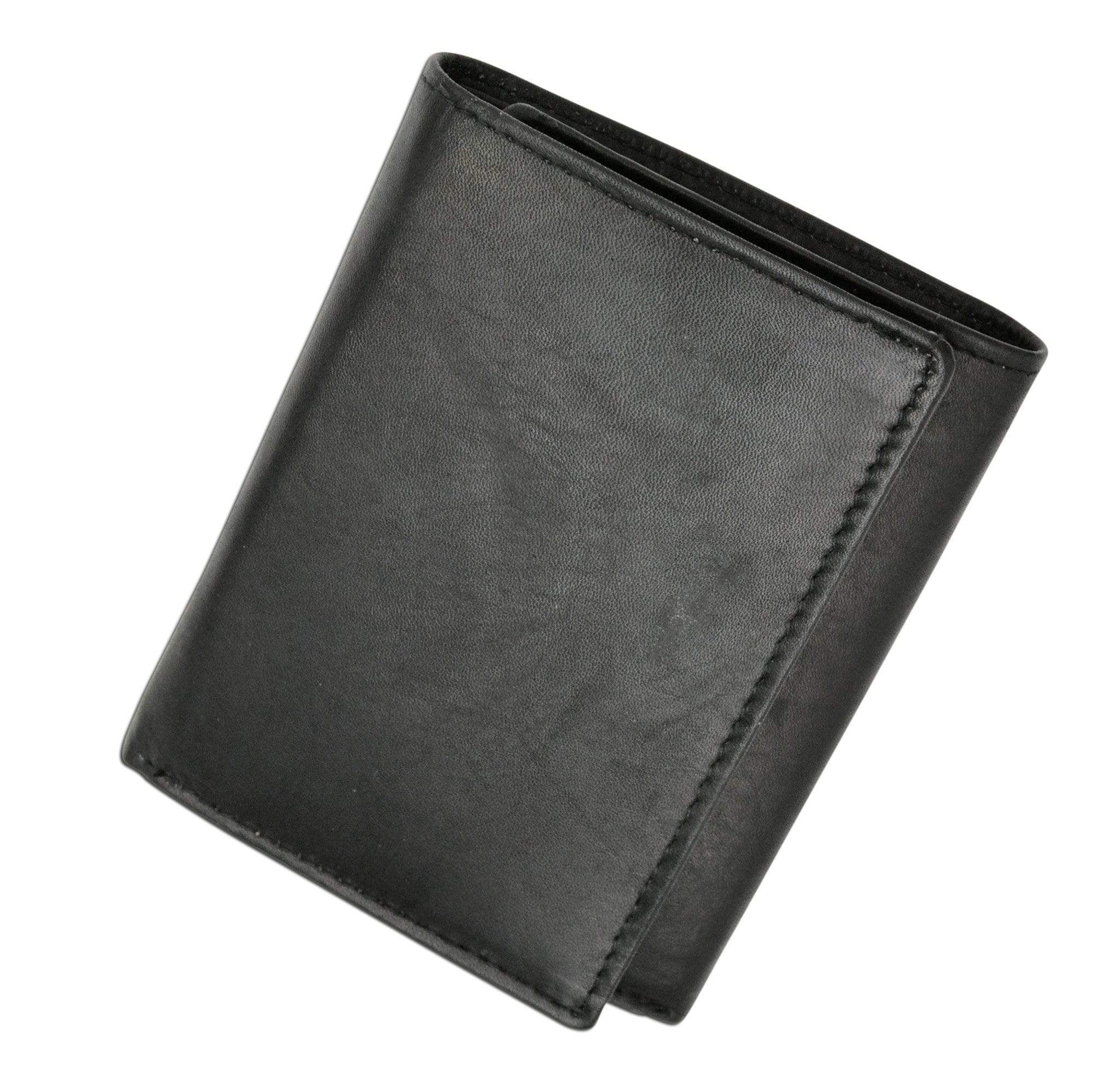 Genuine Leather Trifold Badge Holder Wallet Black, Police Badge