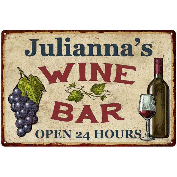 Julianna's Rustic Wine Bar Sign Wall Décor Kitchen Gift 8 x 12 Matte Finish Metal 108120056894