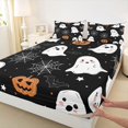 thumbnail image 5 of Manfei Cute Halloween Spooky Ghost King Sheets for Kids, Black Pumpkin Spider Web Bedding, 4-Piece, 1 Flat Sheet, 1 Fitted Sheet and 2 Pillowcases, 5 of 6
