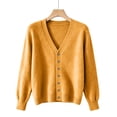 thumbnail image 4 of Wyongtao Womens Button Up Sweaters Soft Knitted V Neck Long Sleeve Solid Color Cardigan Casual Dressy Fall Winter Tops (XS, Yellow), 4 of 5