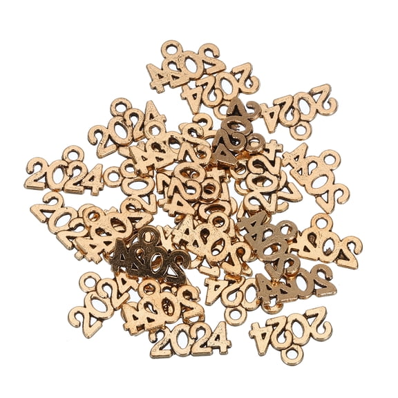 30pcs 2024 Year Number Charm Graduation Year Charm Anti Gold Tassel DIY Jewelry Making Necklace Pale Gold