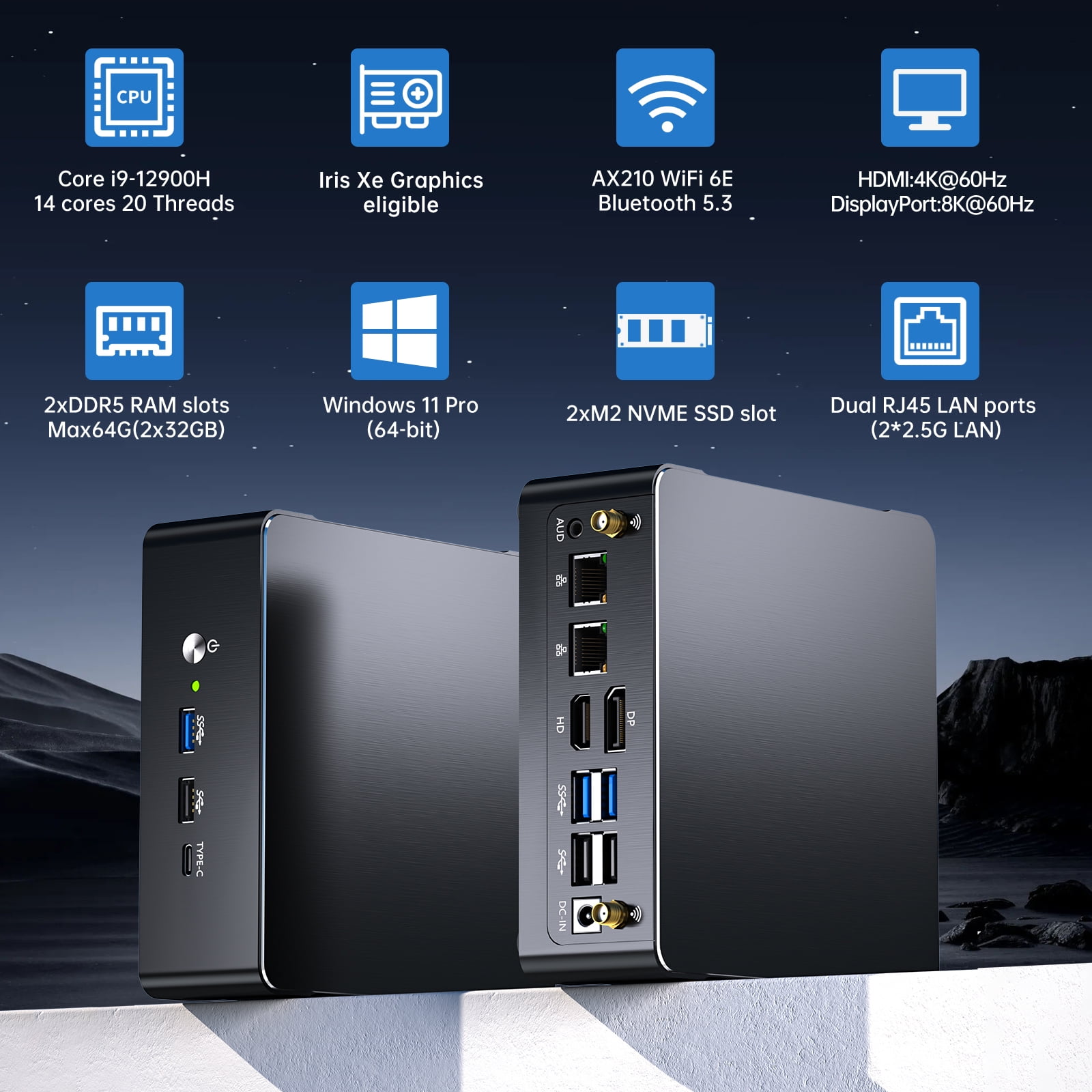 Thdeukoty Mini PC, Desktop Computer Core i9-12900H, 14 Cores Upto 5.0GHz, Win 11 Pro(TPM 2.0), 32G DDR5 RAM 512G SSD, HDMI/DP/USB4.0/WiFi6E/BT5.3, VESA