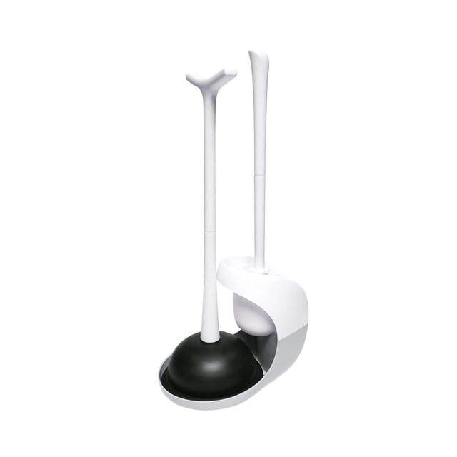 Cepillo Para Baño Y Destapador De Inodoro Kit con Soporte Belug Blanco con negro