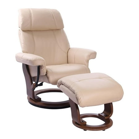 Pemberly Row Beige Faux Leather Swivel Recliner with Matching Ottoman