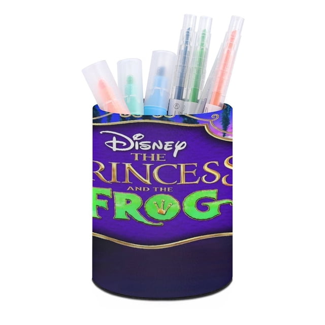 Tiana La Princesa y el Sapo-theme Cylinder Pen Holder Pencil Organizer with Flannel Lining PVC Leather Material Cardboard Base for study work 10*8CM
