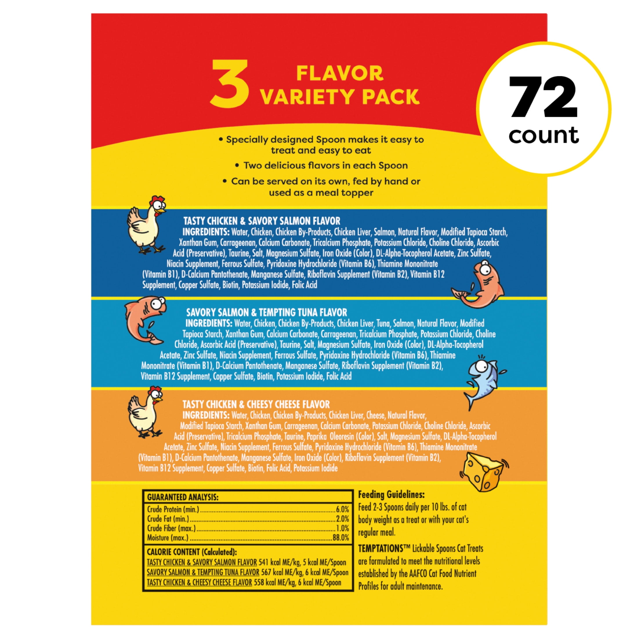Temptations Lickable Spoons Adult Wet Cat Treat, 10 grams, Variety Pack of 72