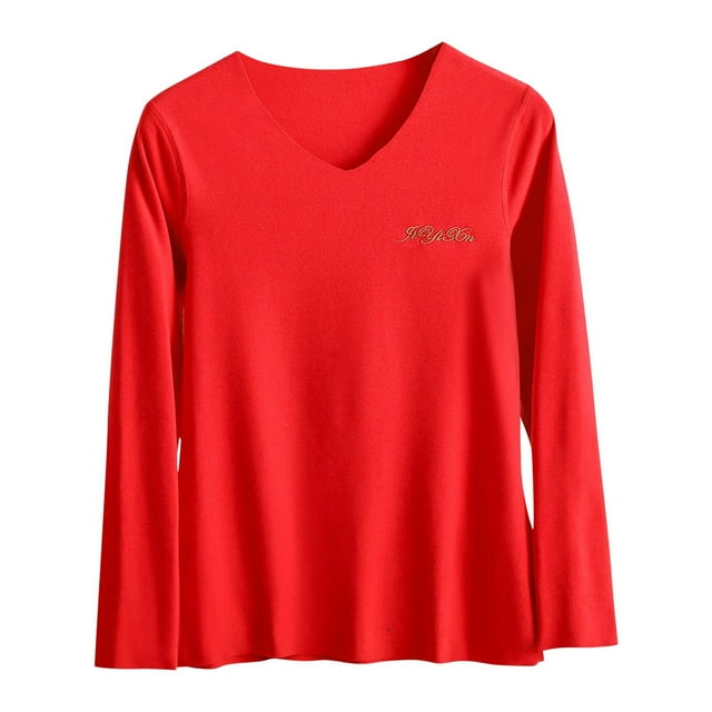Ladies' Color Fleece Thermal Long-Sleeve V-Neck Top