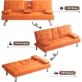 thumbnail image 4 of Faux Leather Convertible Folding Futon Sofa Bed with Adjustable Backrest, Movable Armrests, and Cup Holders for Living Room and Small Spaces, 4 of 9