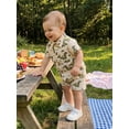 thumbnail image 5 of BemeyourBBs Toddler Baby Boy Summer Cotton Linen Clothes Cute Infant Boy Dinosaur Duck Outfit Print Button Down Turn Down Neck Short Sleeve Shirt and Shorts 2 Pcs Set, 5 of 9