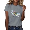 thumbnail image 2 of Hauts d'Été pour Femmes, Blouses Décontractées Élégantes 2024, T-Shirts Mode Décontractée Imprimé Col Rond Manches Courtes T-Shirt Gris, 2 of 5