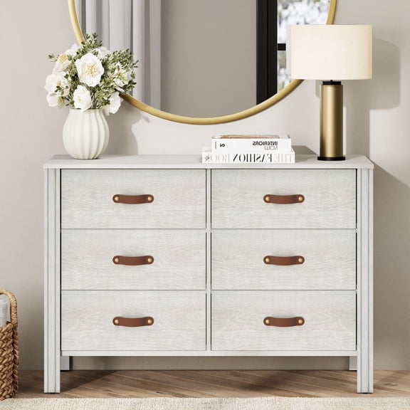 Wampat 6 Drawer Dresser for Bedroom, Modern Chest of Drawers for Living Room, Off White