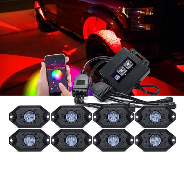 8 Pods 2nd Gen Rgb Led Rock Light Kit With Bluetooth Controller Timing Funtion