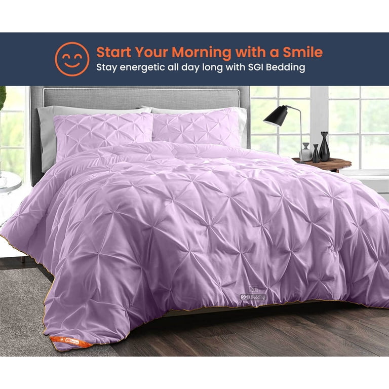 RU Bedding 5-Piece Lilac Pinch Pleated Comforter Set - 600 GSM Egyptian Cotton California King