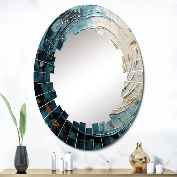 Designart "VORTEXs Celestial II" Abstract Spirals Round Wall Mirror - Modern Oval Printed Decorative Oversized Mirror - Multiple Color Options