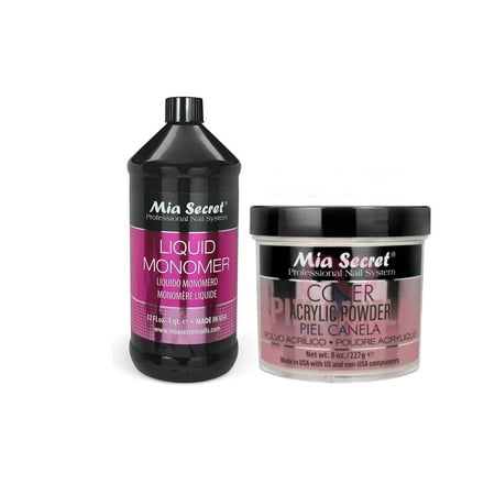 Mia Secret - Liquid Monomer 32oz & Acrylic Powder Cover Piel Canela 8oz - Combo