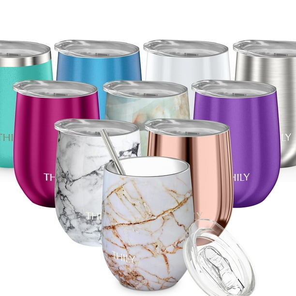 Wine Tumbler Stainless Steel Insulated THILY Stemless Wine Glass with