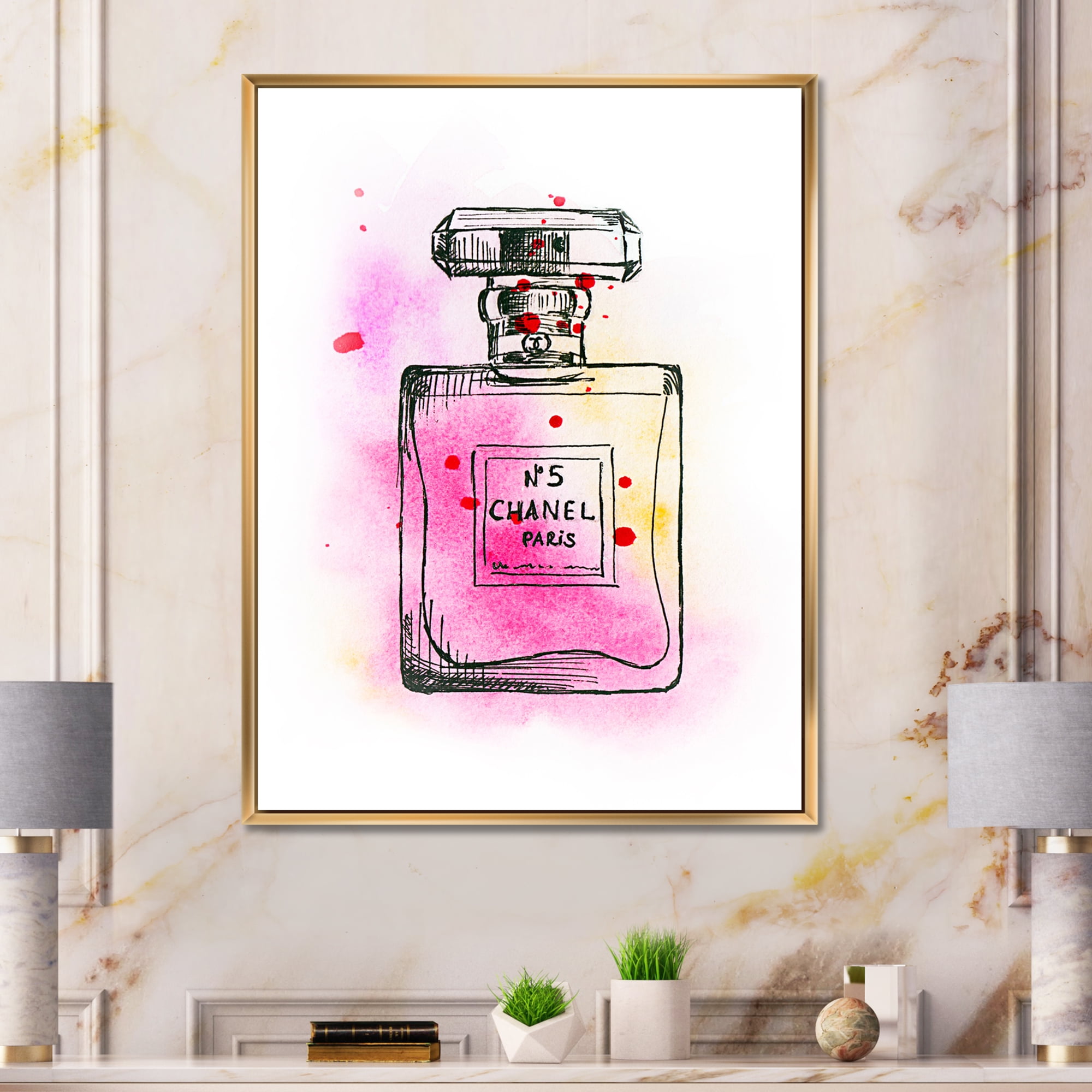 Perfume Chanel Five Pink Strokes 12 in x 20 in Framed