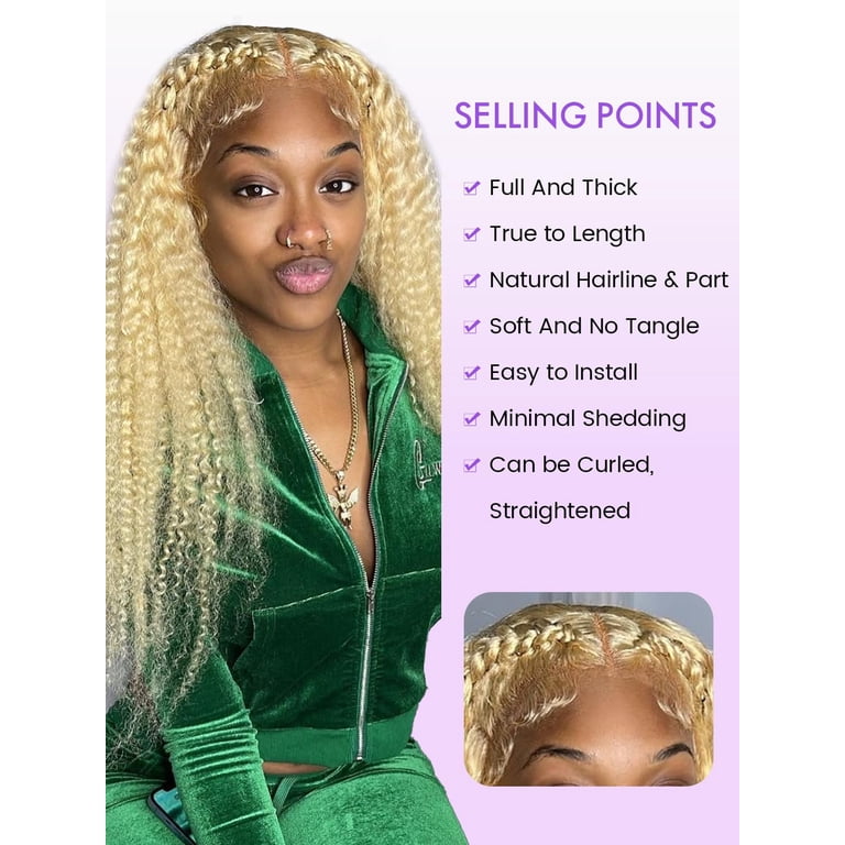 38 Inch Blonde Wig Human Hair 613 13x4 Lace Front Wig Human  display picture 3