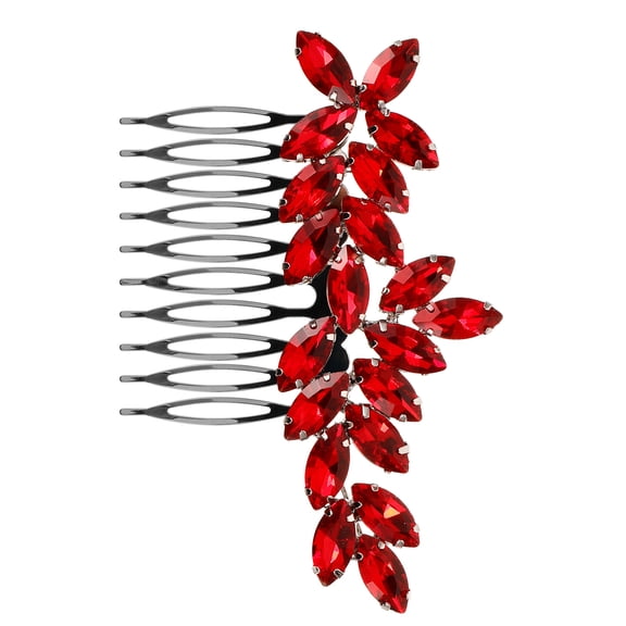 OFFIGAM Bridal Red Hair Comb with Rhinestones Elegant Wedding Hair Accessories
