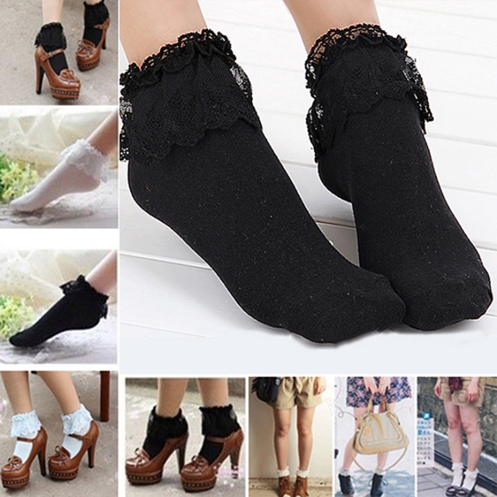 1pair New Women Ladies Retro Lace Ruffle Frilly Ankle Sock Cotton Socks Lovely