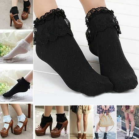 

Taize 1 Pair Vintage Cotton Socks Lace Ruffle Frilly Ankle Princess Socks for Spring Summer Daily Life