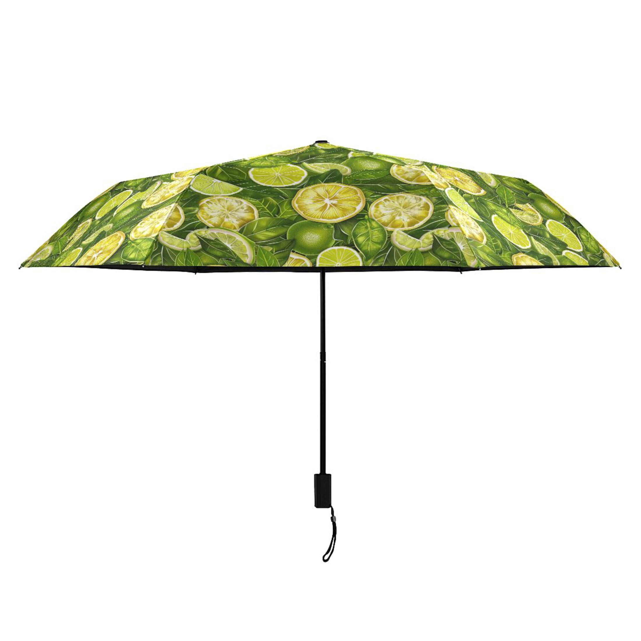 Lemon Slices and Leaves Compact Sun Umbrella Windproof Travel Umbrellas for Rain Strong Portable UV Protection