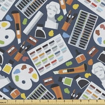 Ambesonne Colorful Fabric by the Yard Upholstery, Artist Supplies Pattern, 2 Yards, Multicolor